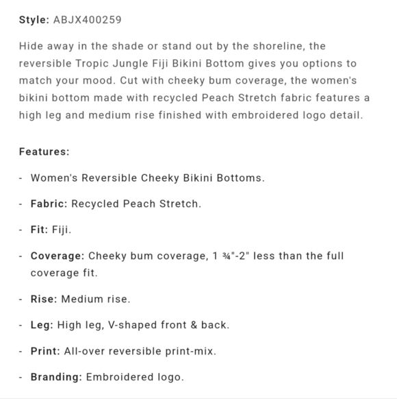 BILLABONG TROPICAL JUNGLE V-NECK CAMI & REVERSIBLE FIJI BIKINI BOTTOMS - Picture 9 of 13